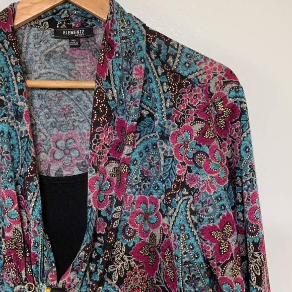 Elementz Magenta Teal Floral Paisley Print Dressy Top Size PXL - Picture 1 of 6